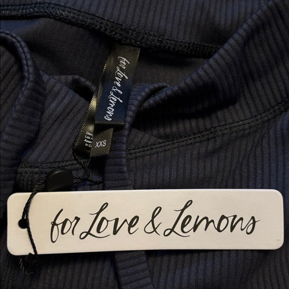 New FOR LOVE & LEMONS Chloe Ribbed Biker Shorts in Midnight Blue Size XXS