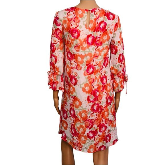 New TYLER BOE Silk Floral Print Dress with 3/4 Sleeves in Pink Size XS