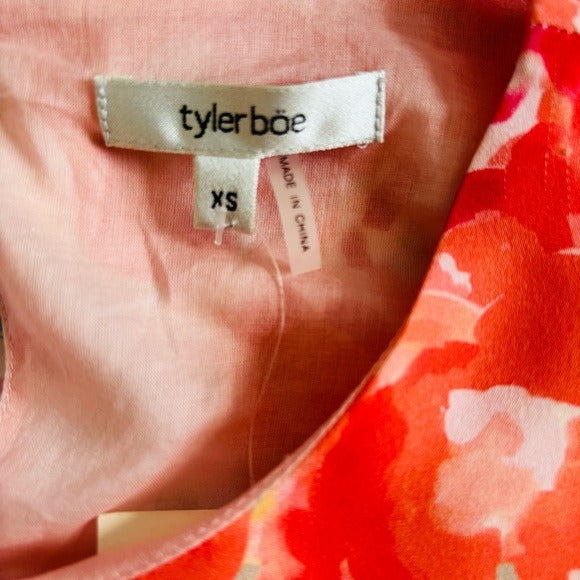 New TYLER BOE Silk Floral Print Dress with 3/4 Sleeves in Pink Size XS