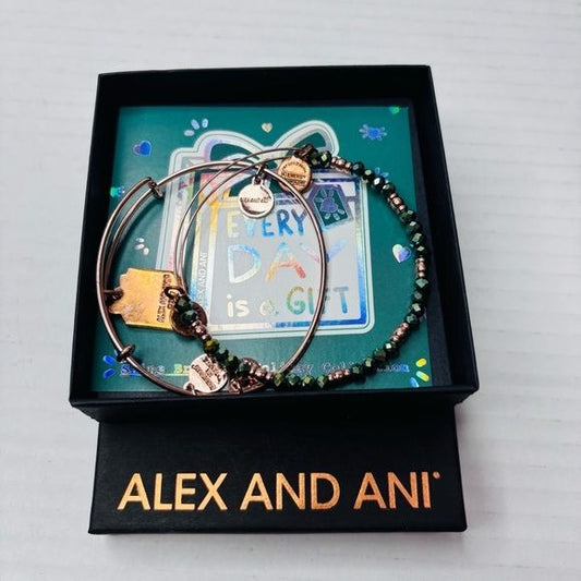 ALEX AND ANI "Every Day Is A Gift” Charm Rose Gold Bangle Bracelet Set