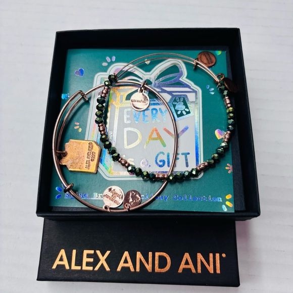 ALEX AND ANI "Every Day Is A Gift” Charm Rose Gold Bangle Bracelet Set