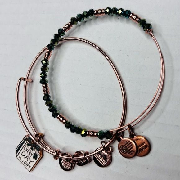 ALEX AND ANI "Every Day Is A Gift” Charm Rose Gold Bangle Bracelet Set