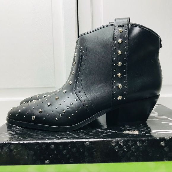 *NEW* SAM EDELMAN Brian Black Leather Studded Western Ankle Boots Size 9