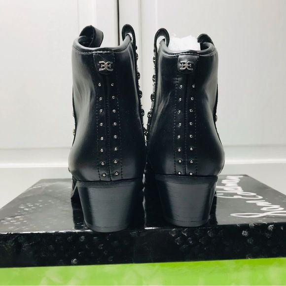 *NEW* SAM EDELMAN Brian Black Leather Studded Western Ankle Boots Size 9