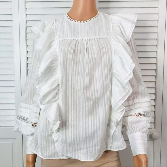 TED BAKER Silais White Double Frill Blouse Size 4-6 *NEW*