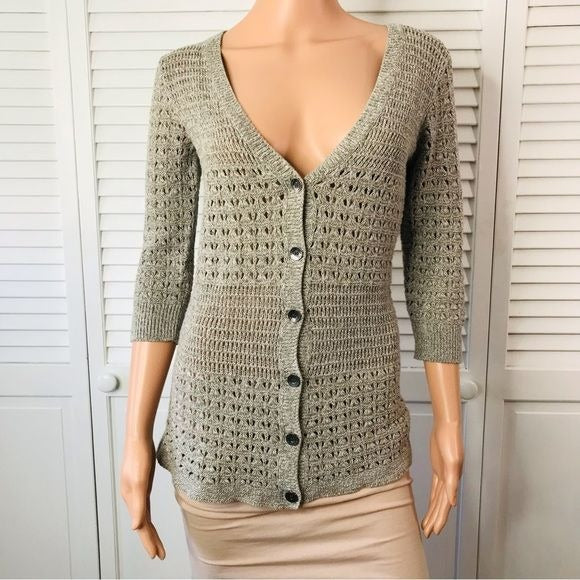 DKNY JEANS Gray Deep V-Neck Cardigan Sweater Size S