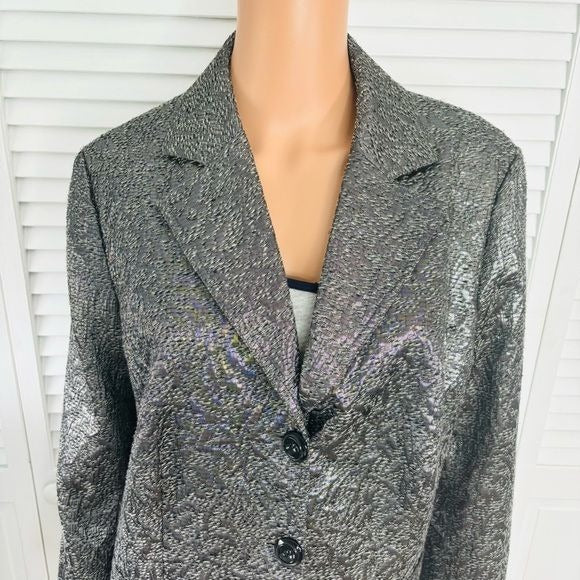 CHICO’s Silver Metallic Textured Blazer Size Large