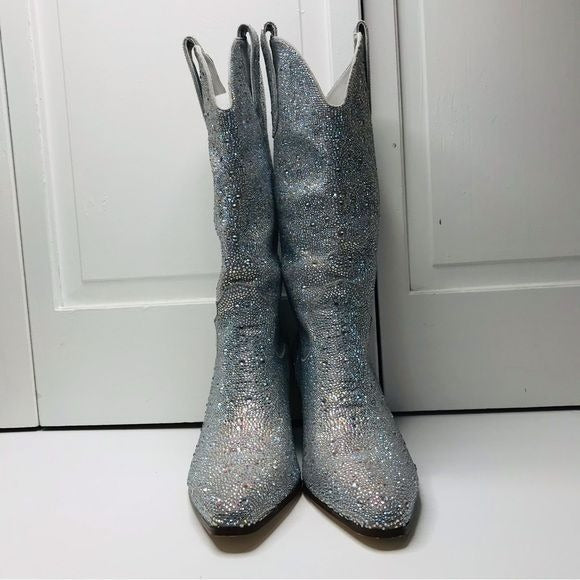 *NEW* Crystal Space Chrome Cowgirl Pointed Toe Boots Size 9