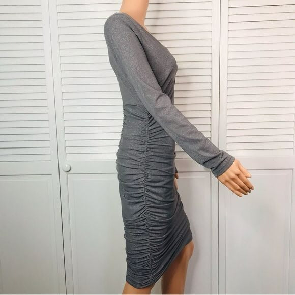 BARDOT Lorena Metallic V-Neck Long Sleeve Body-Con Dress Size M *NEW*