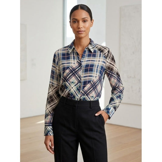 Johnny Was Workshop Silk Plaid Patchwork Button Down Shirt Size Medium