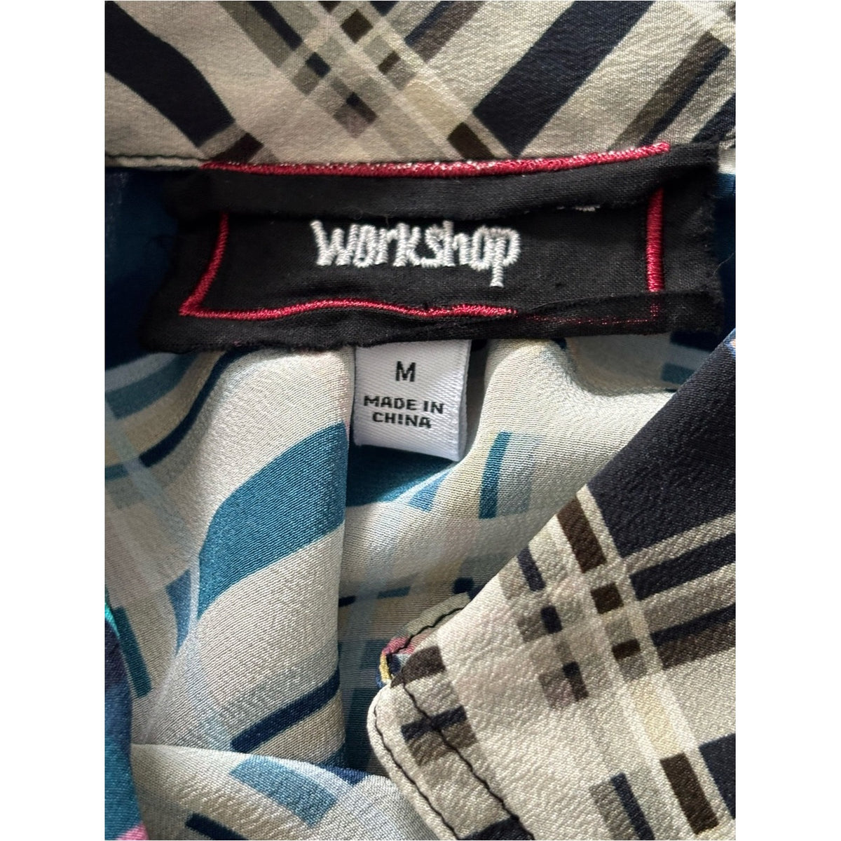 Johnny Was Workshop Silk Plaid Patchwork Button Down Shirt Size Medium