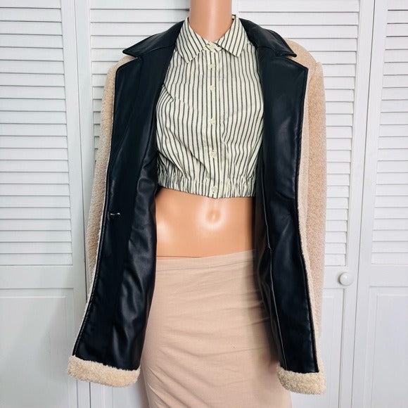 *New* WEWOREWHAT Faux Fur Blazer in Ivory & Black Size Medium