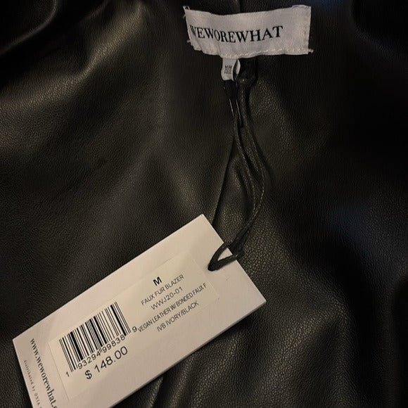 *New* WEWOREWHAT Faux Fur Blazer in Ivory & Black Size Medium
