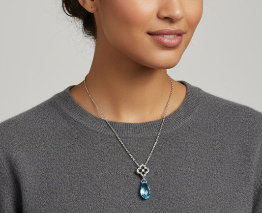 New BRIGHTON Toledo Alto Brio Aqua Blue Teardrop Clover Necklace