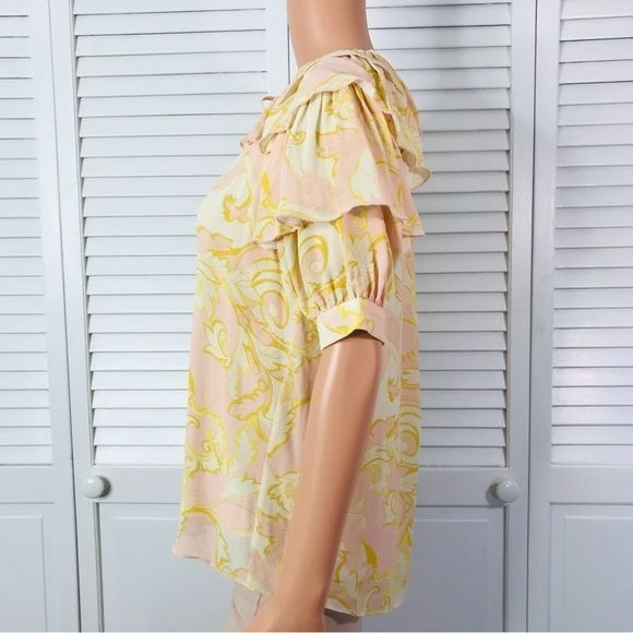 TED BAKER Frisis MIB Frill Yellow Paisley Printed Top Size 0 *NEW*