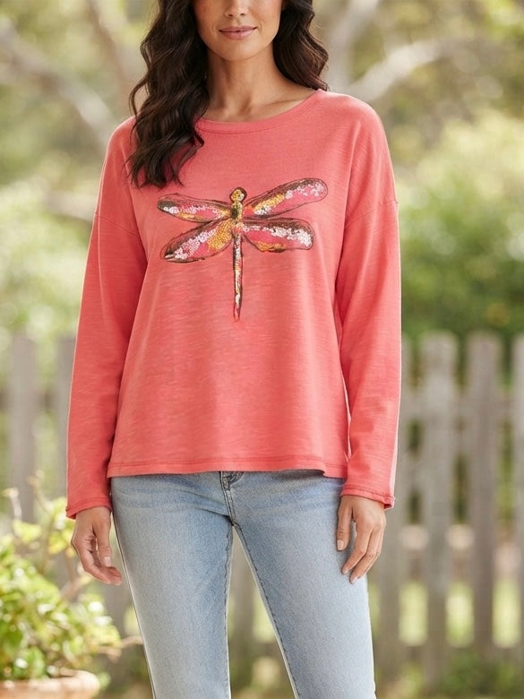 ESCAPE by Habitat Dragonfly Coral Pullover Top Size Small