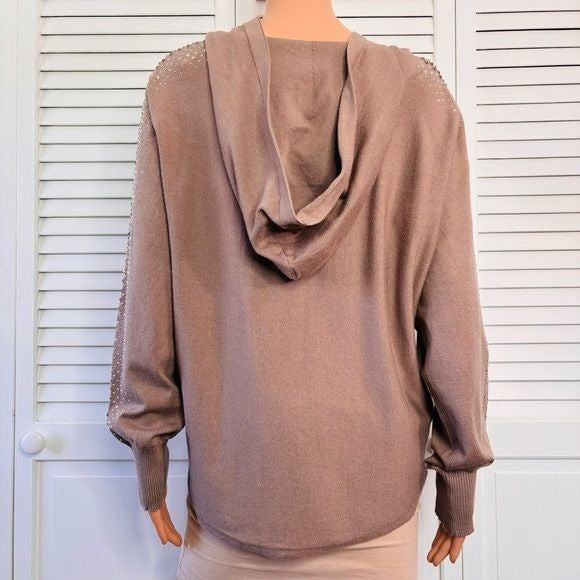 *NEW* KAREN HART Soft Rhinestone Embellished Hooded Sweater Size L