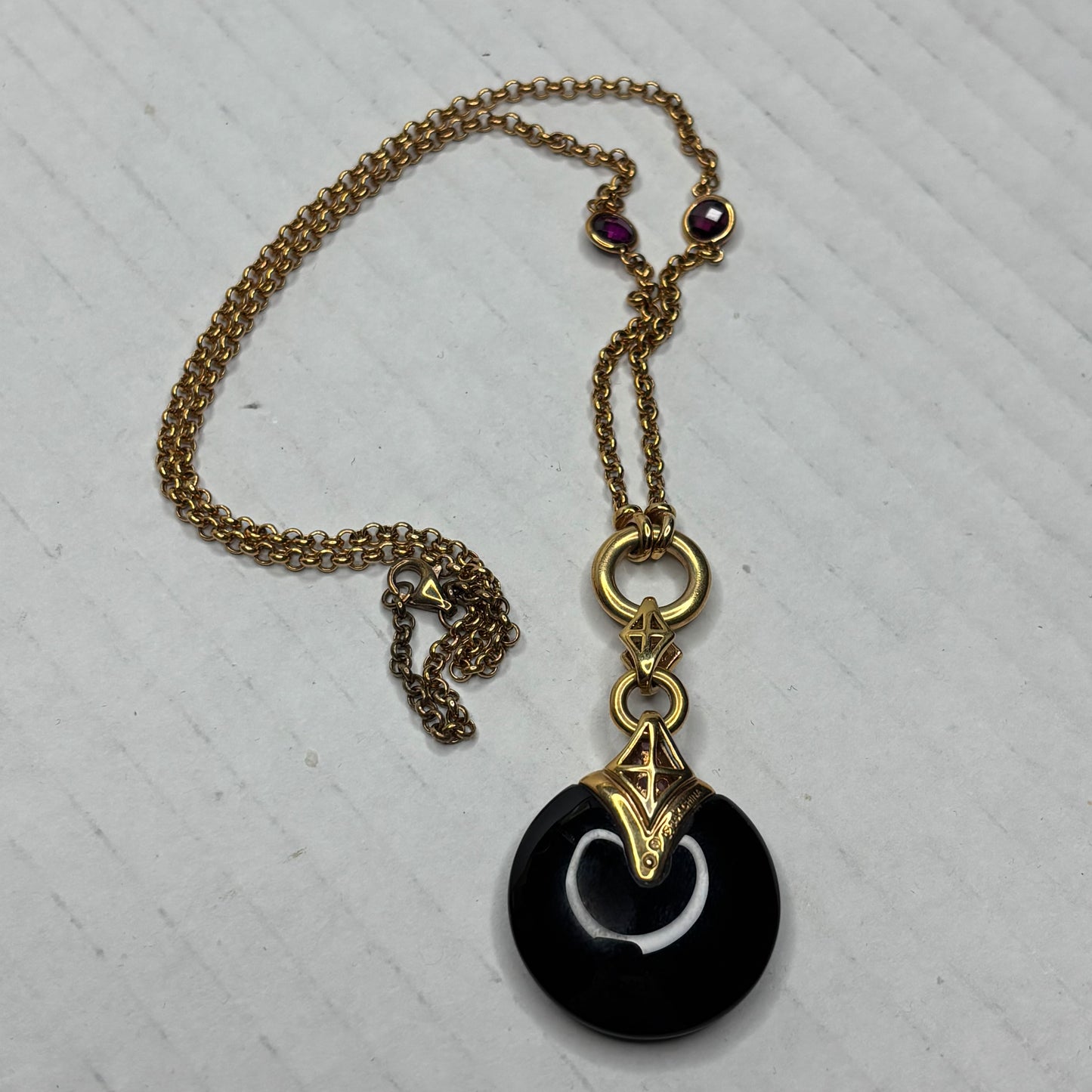 COLLEEN LOPEZ 14K Gold, Black Onyx & Pink Sapphire Necklace