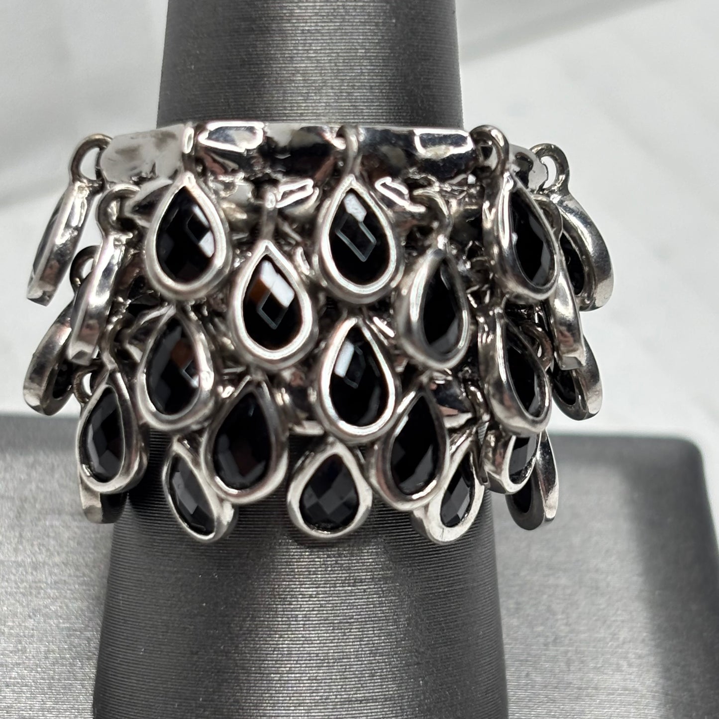 MICHAEL VALITUTTI Gems en Vogue Sterling Silver Black Spinel Shaker Ring Size 8