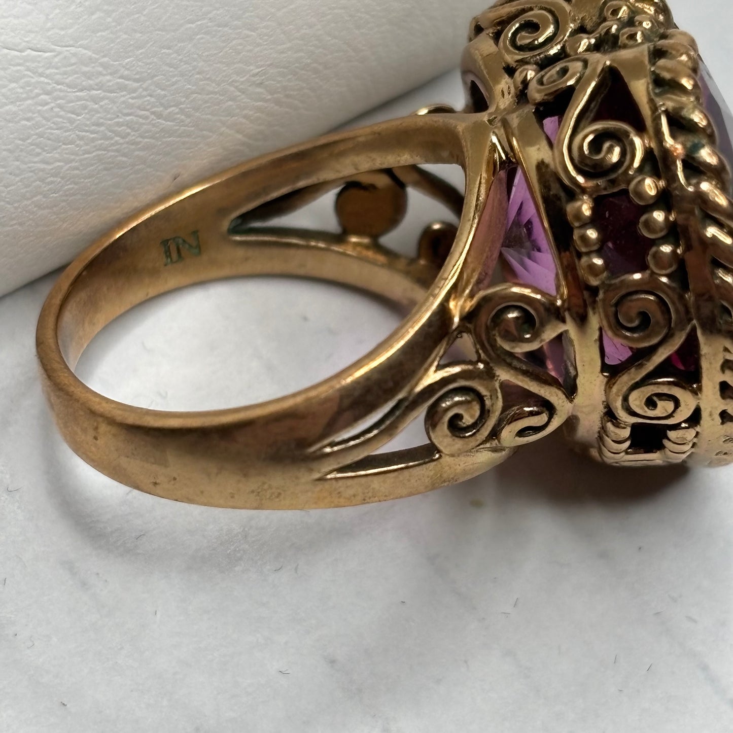 SAJEN Vintage Artisan Heart Amethyst Statement Ring Size 8