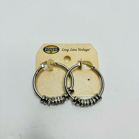 *NEW* FOSSIL Rondel Nuget Silver Charm Hoops