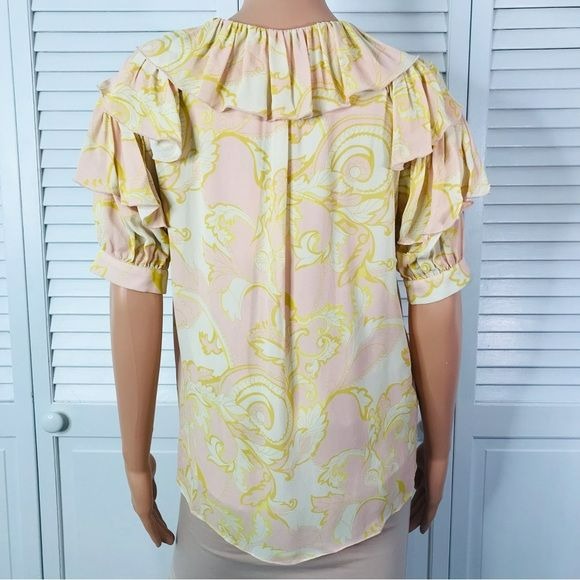 TED BAKER Frisis MIB Frill Yellow Paisley Printed Top Size 0 *NEW*