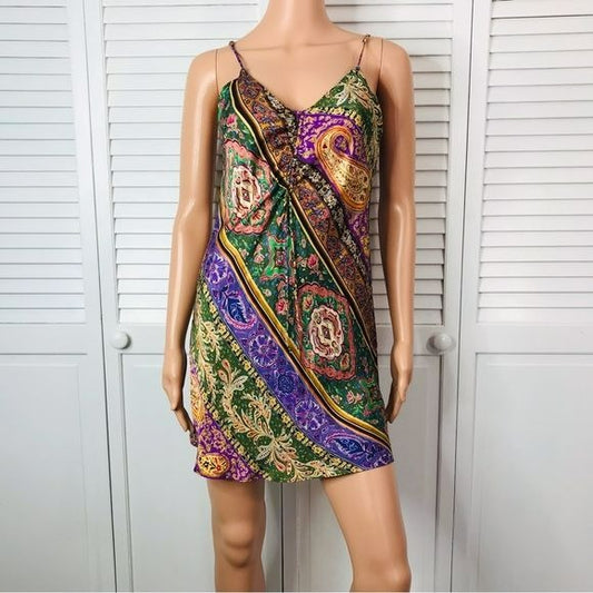 ZARA Multicolored Printed V-Neck Mini Dress Size S