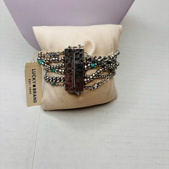 *NEW* LUCKY BRAND Silver Layered Turquoise Bead Bracelet