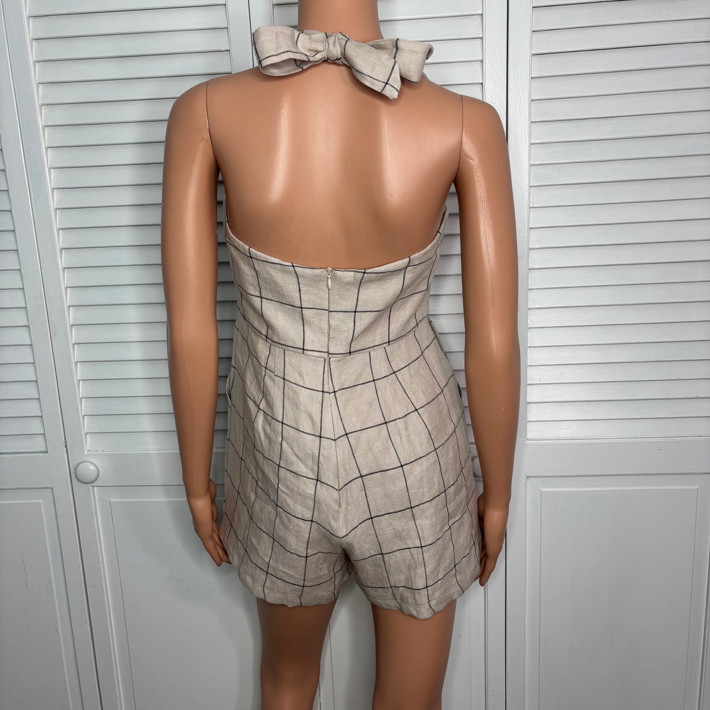 RUMER Quinn Linen Playsuit in Natural Size Small