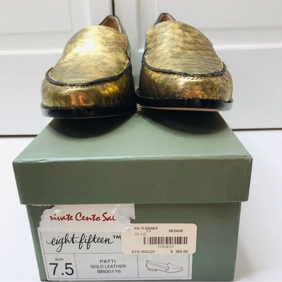 EIGHT FIFTEEN Patti Gold Leather Loafers Size 7.5 *NEW*