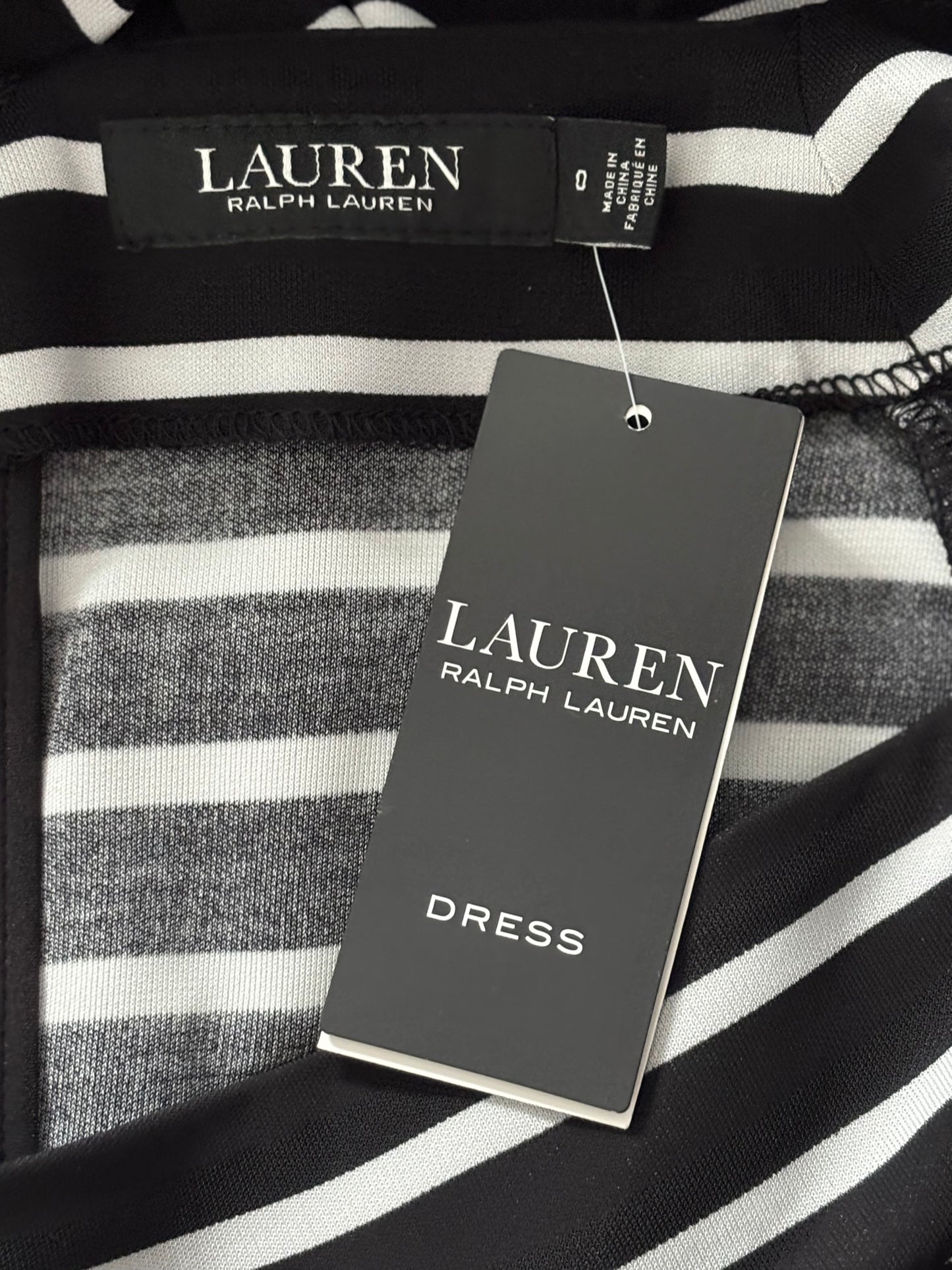LAUREN RALPH LAUREN Striped Long Sleeve Jersey Dress Size 0