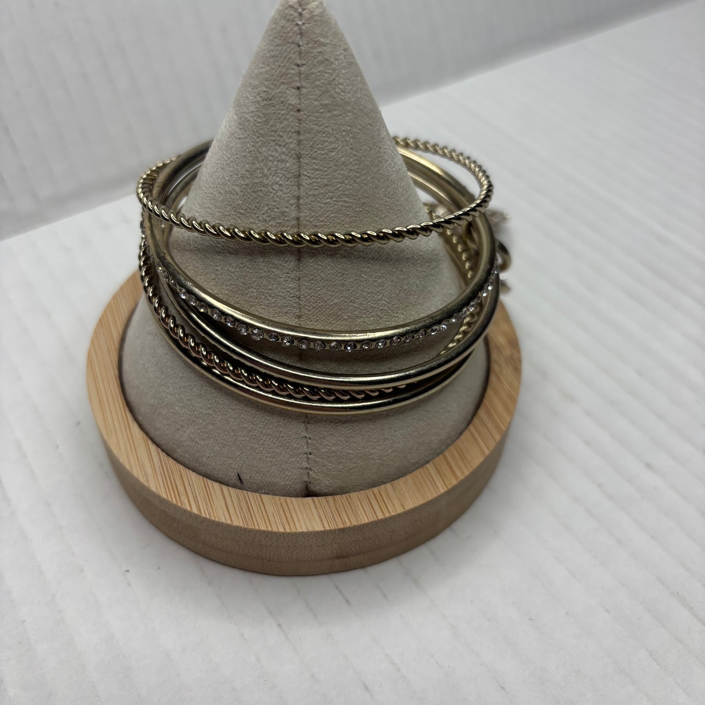 Set of 5 Gold Tone Stackable Bangles with Rhinestone Charms