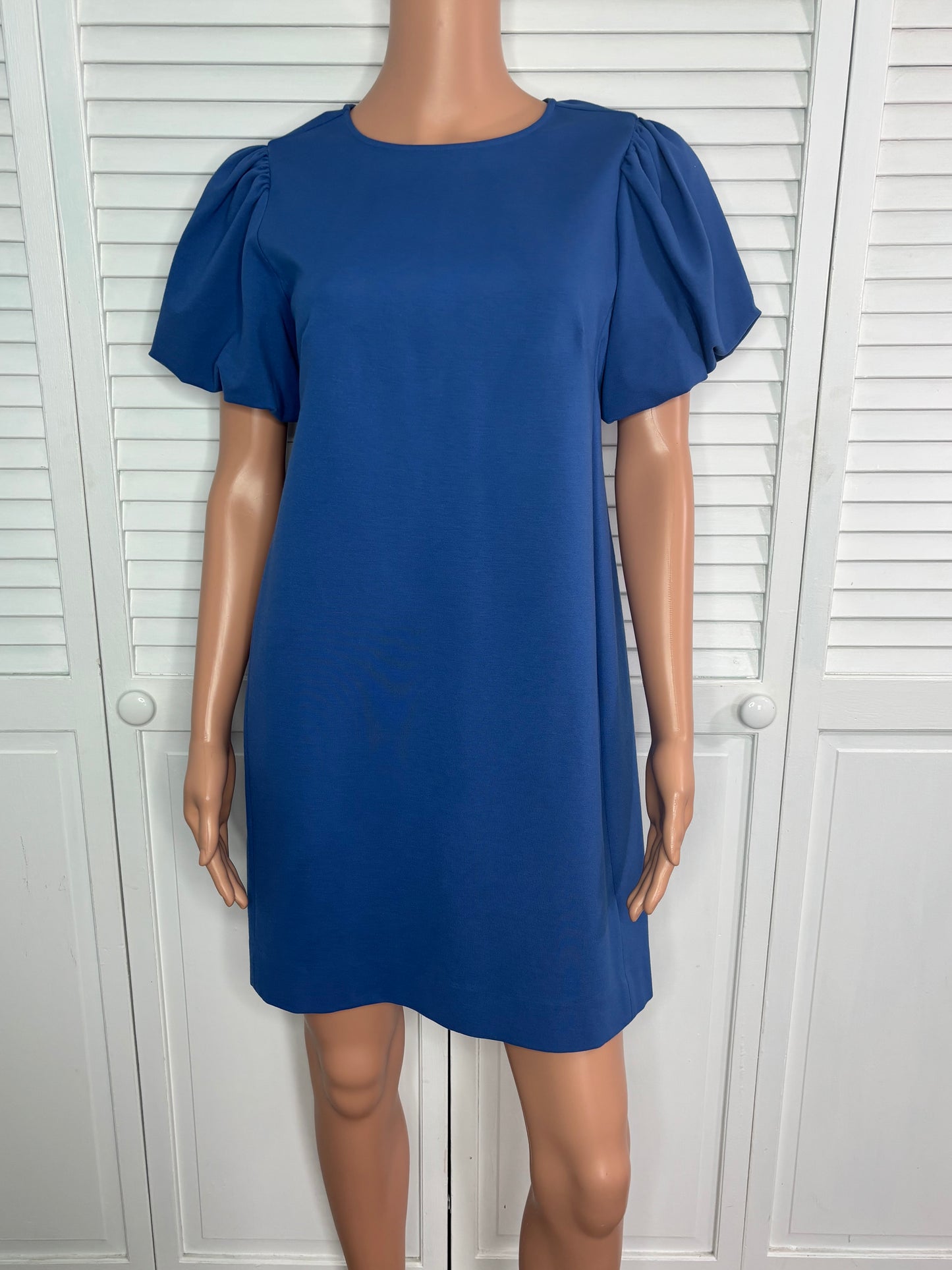 New KATE SPADE Blue Ponte Puff Sleeve Shift Dress Size Small