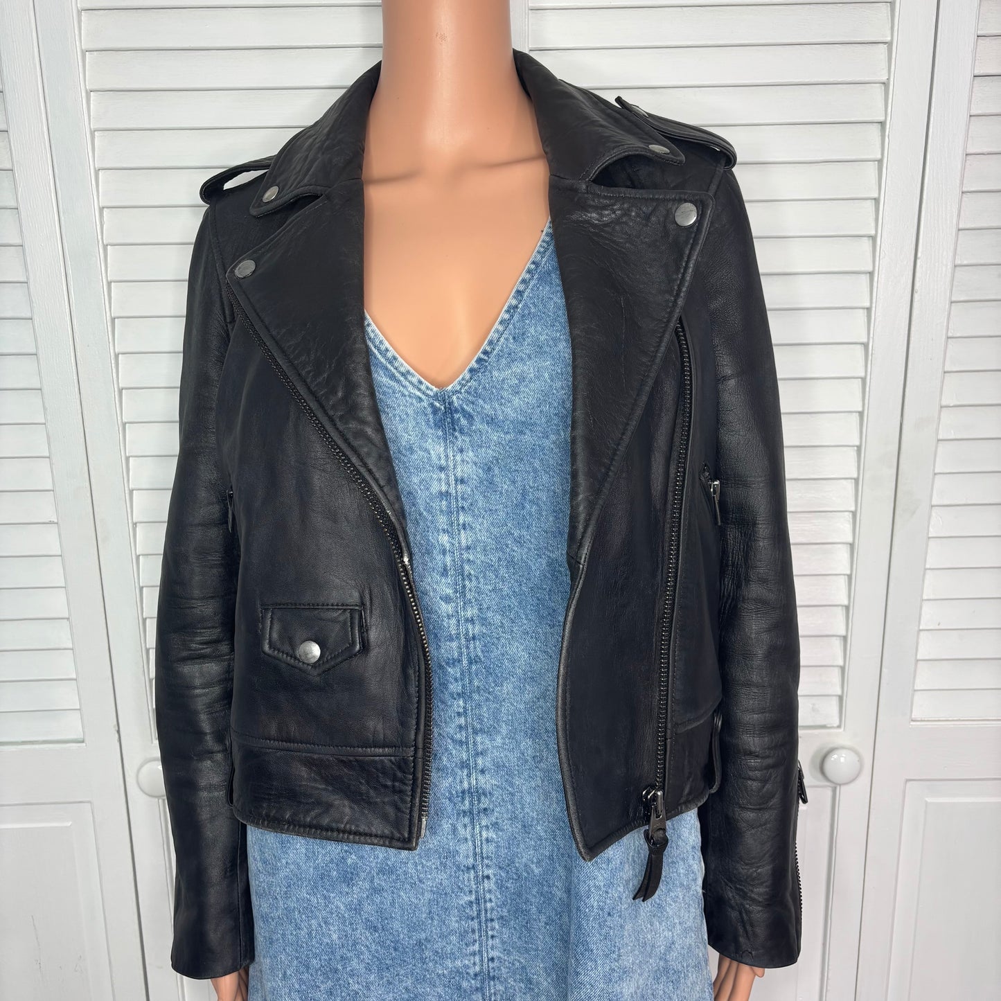 MACKAGE Genuine Lambskin Black Leather Moto Jacket Size Medium