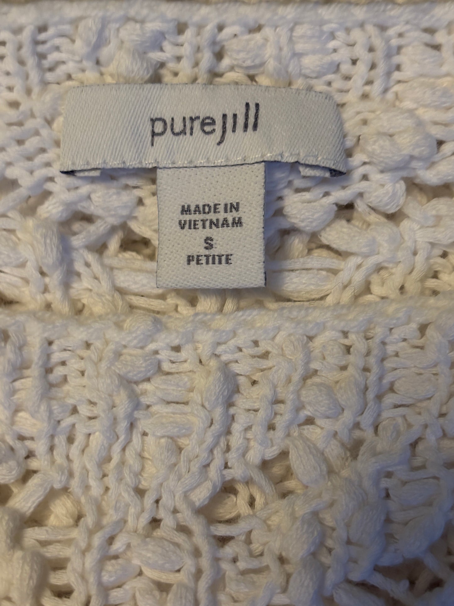 J. JILL Pure Jill White Textured Cotton Short Sleeve Petite Sweater Size Small