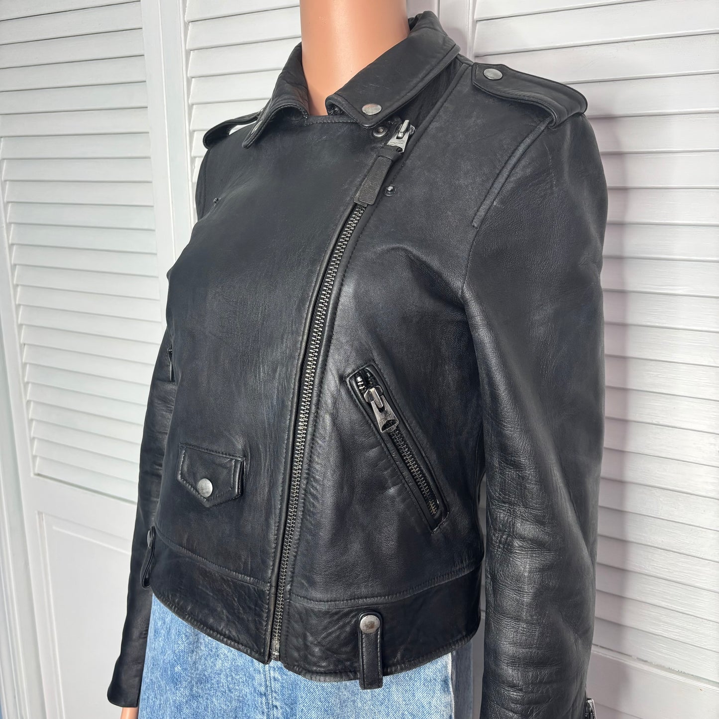 MACKAGE Genuine Lambskin Black Leather Moto Jacket Size Medium