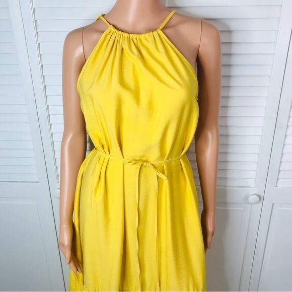 BANANA REPUBLIC Yellow Belted Halter Dress With Pockets Size S