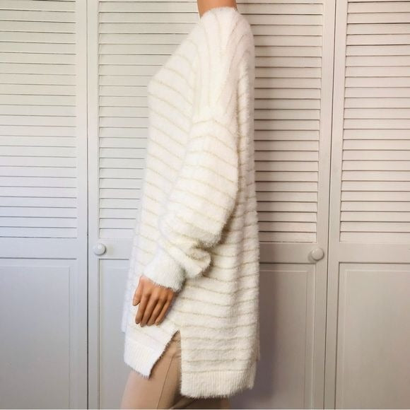 *NEW* INC INTERNATIONAL CONCEPTS Eyelash Pullover Washed White Fuzzy Sweater Size XXL