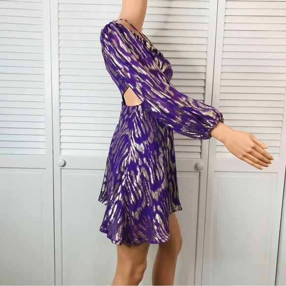 NASTY GAL Purple Zebra Jacquared Metallic Mini Dress Size 6 *NEW*