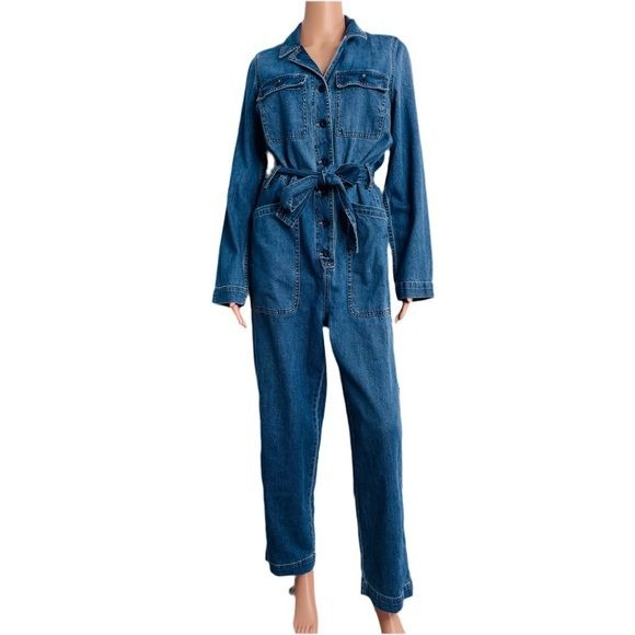 *New* MADEWELL Denim Tie-Waist Jumpsuit in Claireville Wash Size Medium