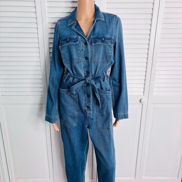 *New* MADEWELL Denim Tie-Waist Jumpsuit in Claireville Wash Size Medium