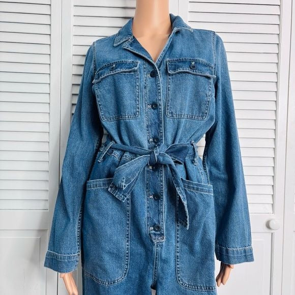 *New* MADEWELL Denim Tie-Waist Jumpsuit in Claireville Wash Size Medium