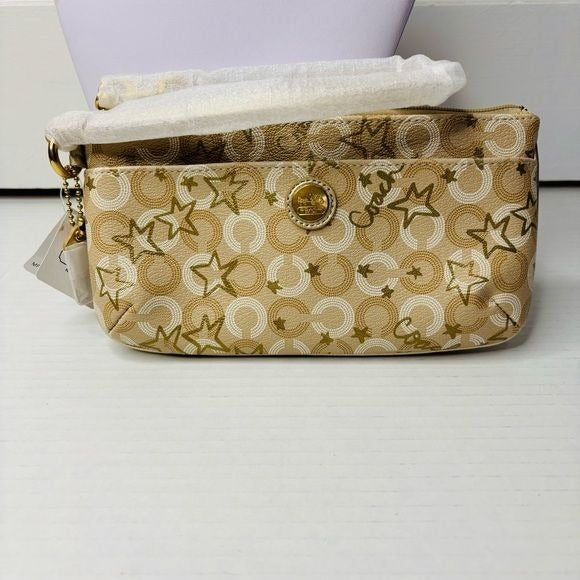 *NEW* COACH Peyton Gold Go Go Dotted Signature Gold Stars Wristlet