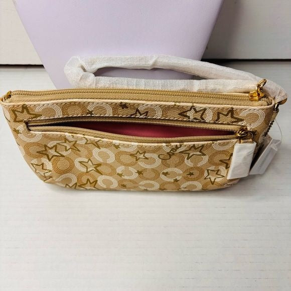 *NEW* COACH Peyton Gold Go Go Dotted Signature Gold Stars Wristlet