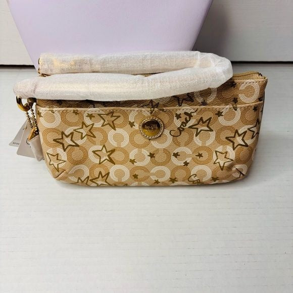 *NEW* COACH Peyton Gold Go Go Dotted Signature Gold Stars Wristlet