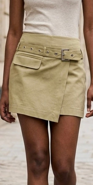 NOCTURNE Olive Green Belted Utility Skort Size Large