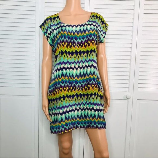 AMOUR VERT Silk Multicolor Short Sleeve Dress Size M
