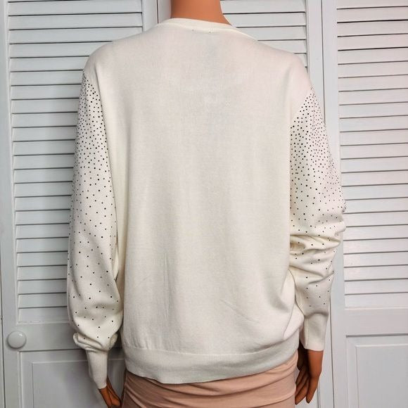 *NEW* ETHYL Cream Black Bead Bling Sweater Size L