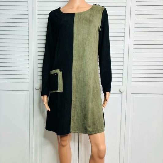 *NEW* ETHYL Faux Suede Colorblock Popover Dress Size S