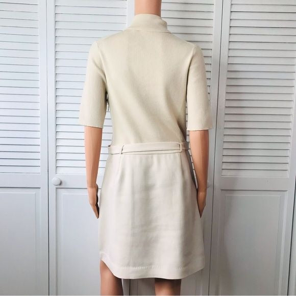 *New* THEORY Canvas Utility Wool Beige Knit Combo Dress With Pockets Size L